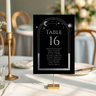 Numéro De Table Mariage d'astronomie mystique en argent noir Sun M