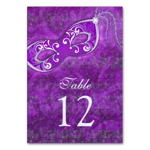 Numéro De Table Mariage de balle mardi Gras en argent violet