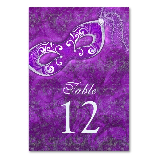 Numéro De Table Mariage de balle mardi Gras en argent violet (Par défaut)