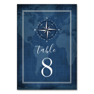 Numéro De Table Mariage de boussole Vintage bleu et blanc de la ma