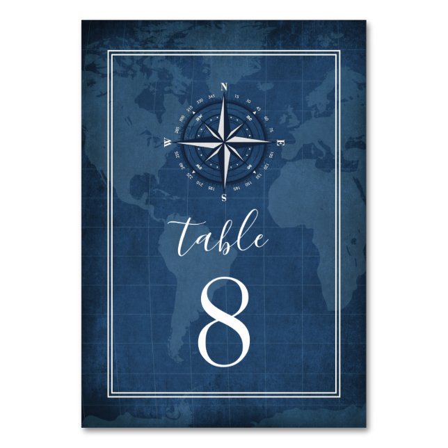 Numéro De Table Mariage de boussole Vintage bleu et blanc de la ma (Par défaut)