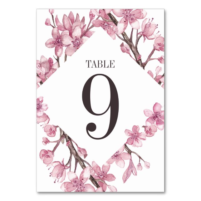 Numéro De Table Mariage de cadre de fleurs de cerisier rose (Par défaut)