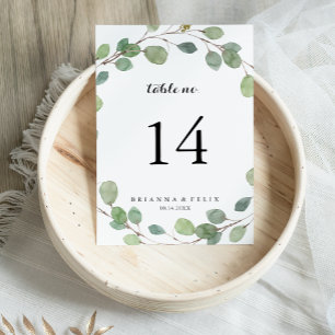 Numéro De Table Mariage de calligraphie de feuillage Eucalyptus