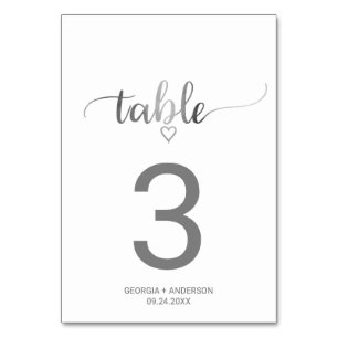 Numéro De Table Mariage de calligraphie simple en argent Numéro de