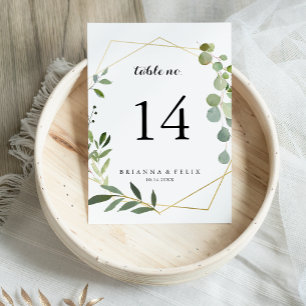 Numéro De Table Mariage de calligraphie verte tropicale de l'or gé