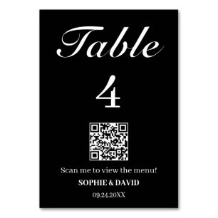 Numéro De Table Mariage de code QR noir et blanc