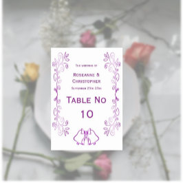 Numéro De Table Mariage de conception de défilement de cloches vio
