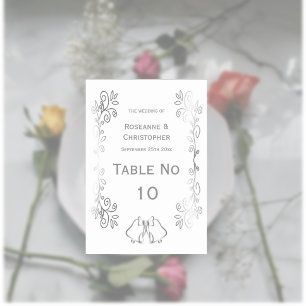 Numéro De Table Mariage de conception de défilement Silver Bells
