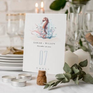 Numéro De Table Mariage de corail d'algues marines Pastel Underwat