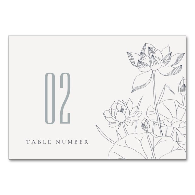 Numéro De Table Mariage de croquis floral Nénuphar minimal (Devant)