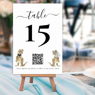Numéro De Table Mariage de Dinosaures Code QR Noir & Blanc pour Ph