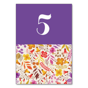 Numéro De Table Mariage de feuillage de Fleur sauvage Boho violet 