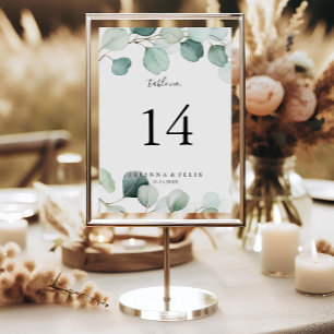 Numéro De Table Mariage de feuillage Eucalyptus vert d'été