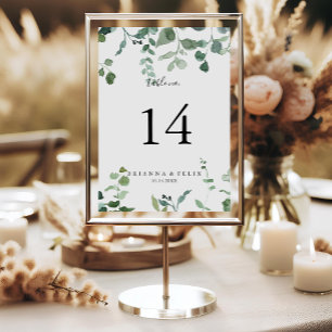 Numéro De Table Mariage de feuillage vert de script de calligraphi