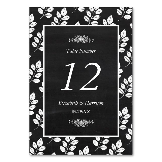 Numéro De Table Mariage de feuilles florales en tableau noir n° (Par défaut)