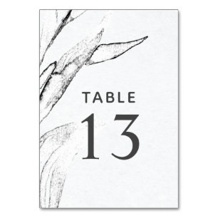 Numéro De Table Mariage de feuilles graphiques en noir et blanc