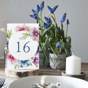Numéro De Table Mariage de fleurs d'anémone aquarelle