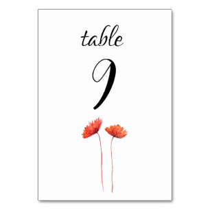 Numéro De Table Mariage de fleurs de pavot rouge