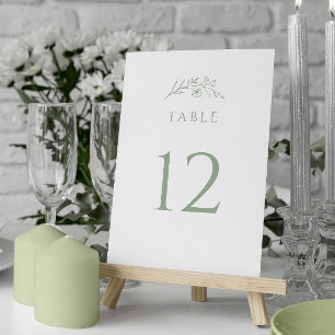 Numéro De Table Mariage de fleurs vertes Sage