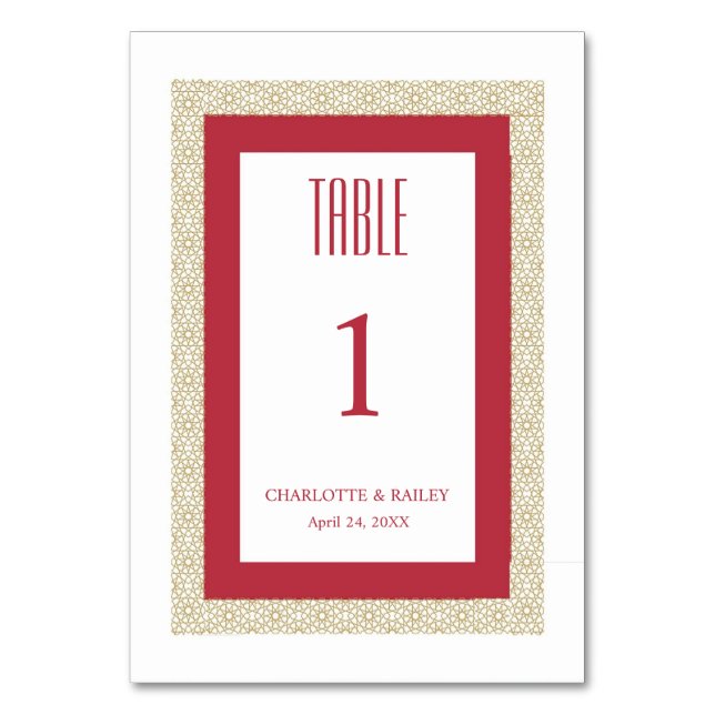 Numéro De Table Mariage de frontière géométrique islamique rouge (Par défaut)