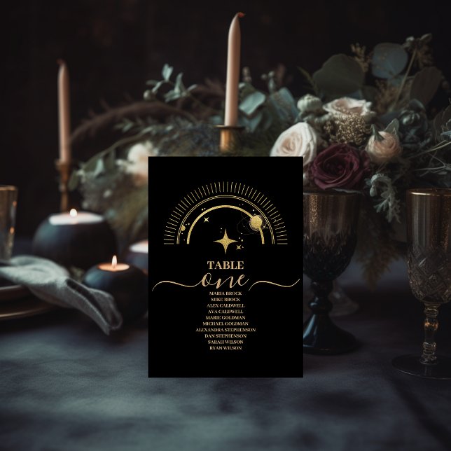 Numéro De Table Mariage de galaxie céleste d'or noir mystique (Créateur téléchargé)