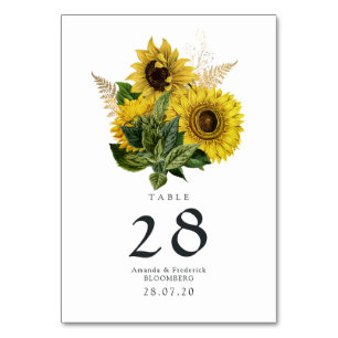 Numéro De Table Mariage de grange rustique Tournesol