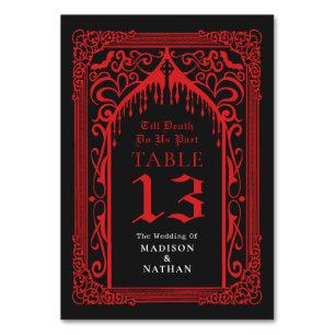 Numéro De Table Mariage de la cathédrale gothique rouge Vampire