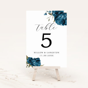 Numéro De Table Mariage de la fleur de tourbe bleu de la Marine Nu