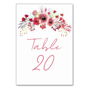 Numéro De Table Mariage de l'aquarelle de printemps Pavot rouge fl