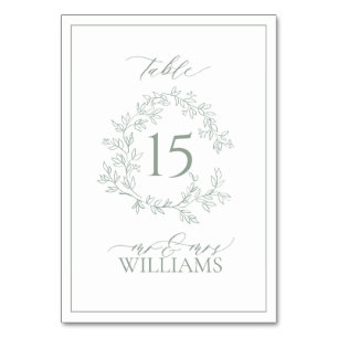 Numéro De Table Mariage de monogramme de crête verte Sage