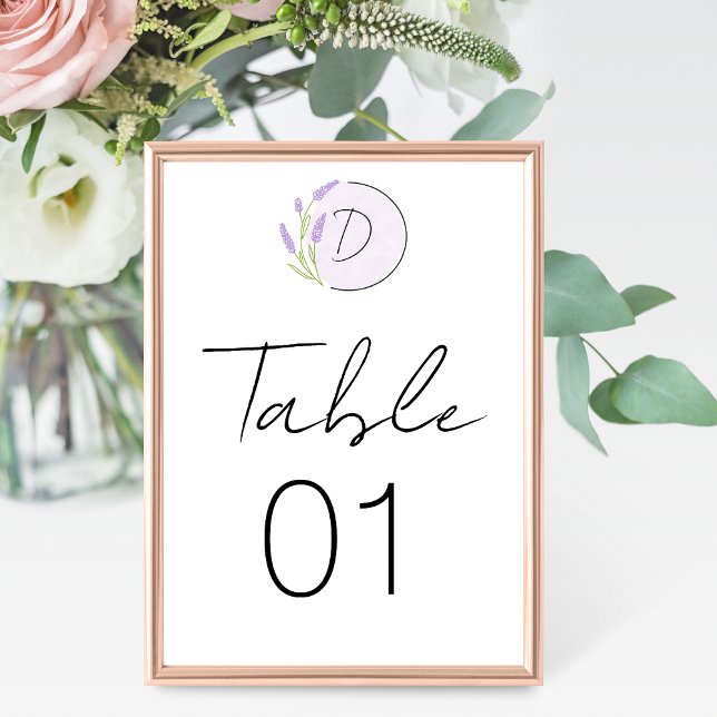 Numéro De Table Mariage de monogramme de lavande (Créateur téléchargé)