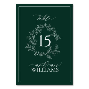 Numéro De Table Mariage de monogramme Emerald Green Leafy Crest