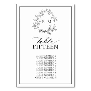 Numéro De Table Mariage de monogramme noir blanc