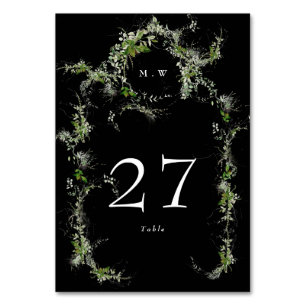 Numéro De Table Mariage de monogramme noir Eucalyptus Wreath Premi