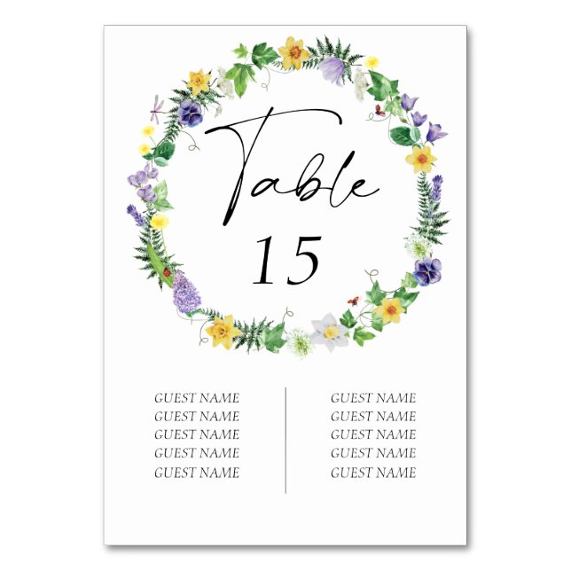 Numéro De Table Mariage de noms d'invités de Fleur sauvage rustiqu (Par défaut)