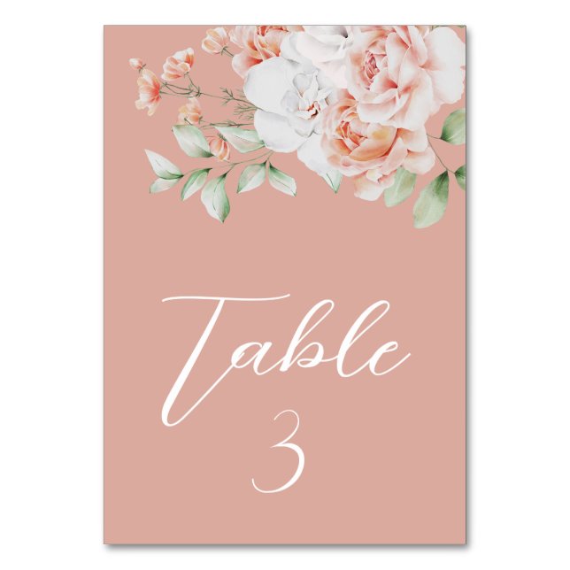Numéro De Table Mariage de Pêche romantique et Fleurs blanches (Par défaut)