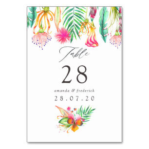 Numéro De Table Mariage de plage tropical floral aquarelle d'été