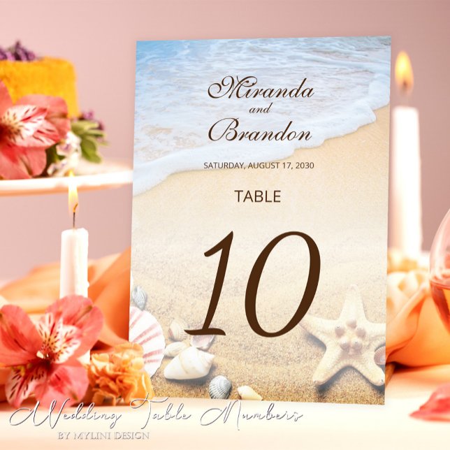 Numéro De Table Mariage de plage tropicale Starfish and Shells mod (Créateur téléchargé)