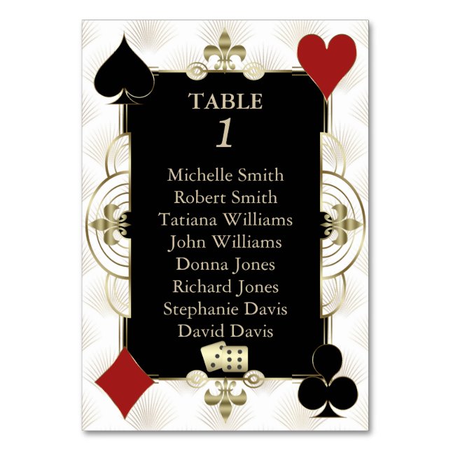 Numéro De Table Mariage de Poker au Casino Glamour Gold de Vegas (Dos)