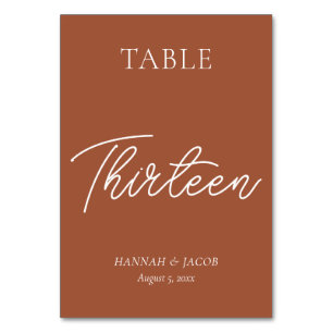 Numéro De Table Mariage de rouille orange brûlé treize