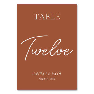 Numéro De Table Mariage de rouille orange brûlée Douze