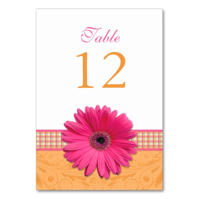 Numéro De Table Mariage de ruban rose Gerber Daisy Orange Plaid (Par défaut)