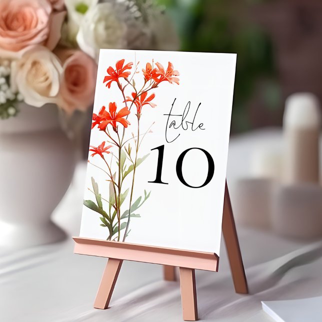 Numéro De Table Mariage de script Boho Red Fleur sauvage (Créateur téléchargé)