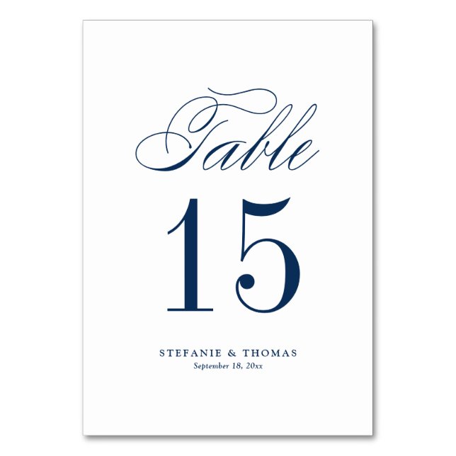 Numéro De Table Mariage de script classique élégant bleu marine (Par défaut)