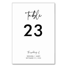 Numéro De Table Mariage de script de calligraphie noir minimal