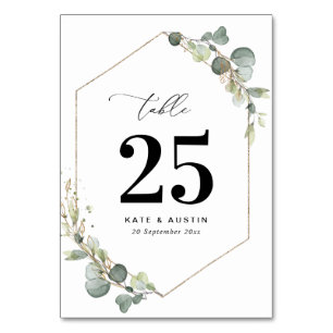 Numéro De Table Mariage de script d'eucalyptus aquarelle