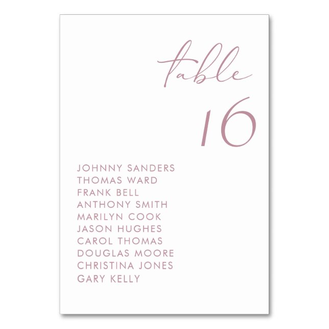 Numéro De Table Mariage de script manuscrit Mauve Modern (Par défaut)