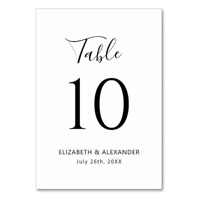 Numéro De Table Mariage de script minimaliste de calligraphie mode (Dos)
