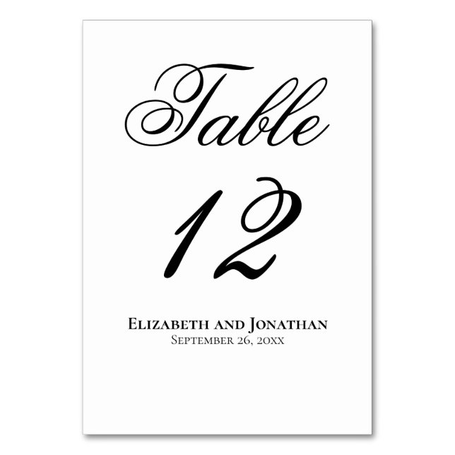 Numéro De Table Mariage de script noir et blanc simple et élégant (Par défaut)