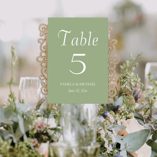 Numéro De Table Mariage de style simple Sage Green (In Situ Wedding)